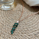 14K Rolled Gold Vintage Green AAA Zircon Crystals Leaf Luxury Dangle Pendant Necklace