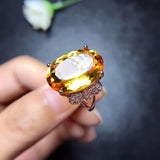 Excellent 10 Carat Natural Citrine Big Ring - 925 Silver Sterling Silver Luxury Jewellery for Women - The Jewellery Supermarket