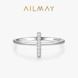 Geometric Design Sterling Silver AAAA Lab Created Diamonds Minimalist Ring