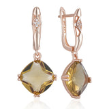 14 Karat Rolled Gold New Square Brown AAA Zircon Crsytals Dangle Retro Earrings for Women