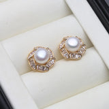 Art-Deco Inspired Real Multicolour Pearl AAA Zircon Diamonds Silver Stud Earrings