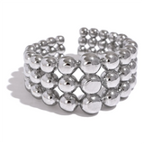 18K Gold Plated Stainless Steel Round Beads Layered Wide Trendy Fashion Ring