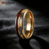 Red Opal and Meteorite Inlaid Gold Foil 6MM 8MM Men and Women Tungsten Rings