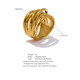 Stainless Steel 18K Gold Plated Geometric Golden Wide Trendy Ring Charm Jewellery