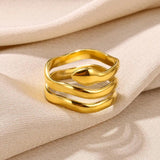 New In Stainless Steel 14K Gold Colour Rings For Women and Girls - Ideal Trendy Fashion Rings, Ideal Gifts - The Jewellery Supermarket