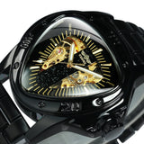 Sports Military Skeleton Automatic Mechanical Watches - Black Gold Triangle Dial Steel Leather Strap Luxury Watches
