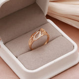 Superb Leaf Shape 14K Rolled Rose Gold Shiny AAA Zircon Diamonds Paved Luxury Design Ring - Fine Jewellery