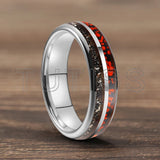 Meteorite Dark Red Dinosaur Bone Chips Inlaid 6/8mm Tungsten Carbide Rings
