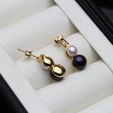 Beautiful Real White Black Grey Double Pearl Stud Drop Gold Colour Earrings