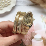 Elegant Luxury Jewellery Snake Design Zircon Diamonds Gold Colour Stainless Steel Women Quartz Bracelet Wristwatches