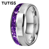 Dome Double Groove Inlaid With Mother Of Pearl Shell  6/8mm Tungsten Ring