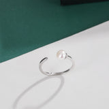 925 Sterling Silver Open Cuff Ring Natural White Pearl-Minimalist Jewellery