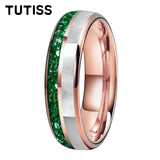 Dome Double Groove Inlaid With Green Crystal Stone Mother Of Pearl Shell Tungsten Rings