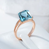 14 Karat Filled Gold Blue Cube AAA Zircon Crystal Fashion Women's Rings