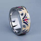 Classic Grass Shape Creative Handmade Enamel Irregular Geometric Silver Ring