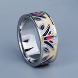 Classic Grass Shape Creative Handmade Enamel Irregular Geometric Silver Ring