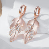 14 Karat Gold Filled AAA Zircon Diamonds Unique Long Leaf Dangle Earrings Daily Jewellery