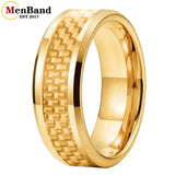 Carbon Fiber Inlay 4/6/8mm Gold Tungsten Engagement Wedding Rings for Men Women