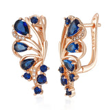 Luxury Elegant Blue Fine Filled 14K Rose Gold AAA Zircon Crystals Flower Drop Earrings - Fashion Jewellery