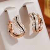 14K Rolled Gold  Luxury Geometric Black White AAA Zircon Diamonds Women's Drop Earrings