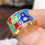 Creative Handmade Gold Coloured Housed Design Enamel Finger Ring