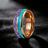 Dome Double Groove Inlaid Purple Carbon Fiber Turquoise Men and Women Tungsten Rings