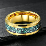 Green Crushed Crystal Inlay 6mm 8mm Gold Tungsten Carbide Rings for Men Women