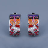 New Style Colourful Cat Face Unique Handmade Enamel 925 Silver Earrings