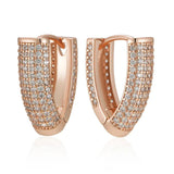 New Luxury V Shape 14K Rolled Rose Gold Full AAA Zircon Diamonds Hoop Earrings - Vintage Deasign Jewellery