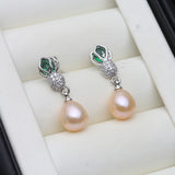 Pineapple Motif Beautiful Real Pearl AAA Zircon Diamonds Silver Drop Earrings