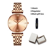 Luxury Elegant Fashion Round Dial Stainless Steel Ladie's Watch Japan Movement Quartz Rose Gold Plated Wristwatches
