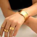 New Boho Glossy Metal Wide Cuff Open Arm Punk Gold Colour Charm Bangle Bracelets for Women