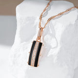 Elegant Luxury 14K Rolled Rose Gold AAA Zircon Diaonds and Black Enamel Necklace - Fine Fashion Jewellery