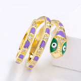 925 Silver Cute Creative Animal Cartoon Enamel Snake Ring
