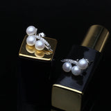 Branch Design Real White Pearl AAA Zircon Diamonds Silver Stud Earrings