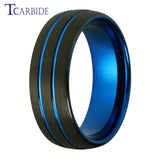 Domed Brushed Finish 8MM Black Blue Tungsten Carbide  Wedding Rings for Men Women