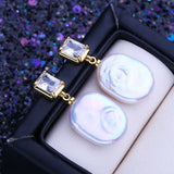 Natural Big Baroque Pearl AAA Zircon Diamonds Gold Colour Drop Earrings