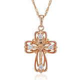 Amazing 14K Filled Rose Gold Cross Crucifix Jesus AAA Zircon Diamonds Necklace - Classic Simple Jewellery