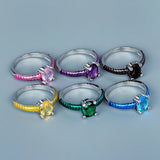Exquisite Enamel Classic Inlay Blue Purple Black Yellow AAA Zircon Rings