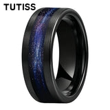 Flowing Sand/Green Grass Agate Inlay High Polished Dome 8mm Tungsten Carbide Rings