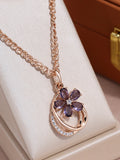 Amazing 14K Filled Rose Gold AAA Purple Zircon Crystals Flower Necklace - Luxury Vintage Style Jewellery