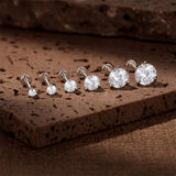 Sterling Silver Moissanite Diamonds Multi-Size Round Cartilage Tragus Stud Earrings