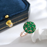 Unusual 14K Rolled Gold Full Sparkling Green AAA Zircon Crystals Luxury Ring