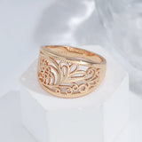 Elegant Fashion Hollow Texture Gloss Rolled 14K Rose Gold Wide Rings For Women - Vintage Ethnic Jewellery