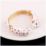 Unique Design Double Leopards Sweet Colorful Cuff Bracelet for Women Girls Gold Plated Fashion Bangle Jewelry Gift