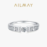 Sparkling Pave-Set 925 Silver Line AAAA Lab Created Diamond Geometric Rings
