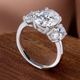 3 Stones 3/6cttw Oval Cut VVS1 D Colour Moissanite Diamonds Engagement Silver Ring