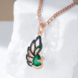 Luxury Filled 14K Rose Gold AAA Blue  Zircon Crystals Peacock Necklace - Vintage Daily Fine Jewellery