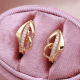 14K Rolled Gold Vintage Elegant Fashion AAA Zircon Diamonds Hollow & Glossy Clip Earrings
