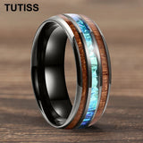 Dome Polishing Three Grooves Hawaiian Koa Wood Abalone Shell Inlay 8mm Tungsten Ring
